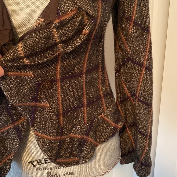 Whimsigoth Paris Plaid Tweed Wool Cashmere Peplum Blazer Jacket Size Small - Picture 7 of 16